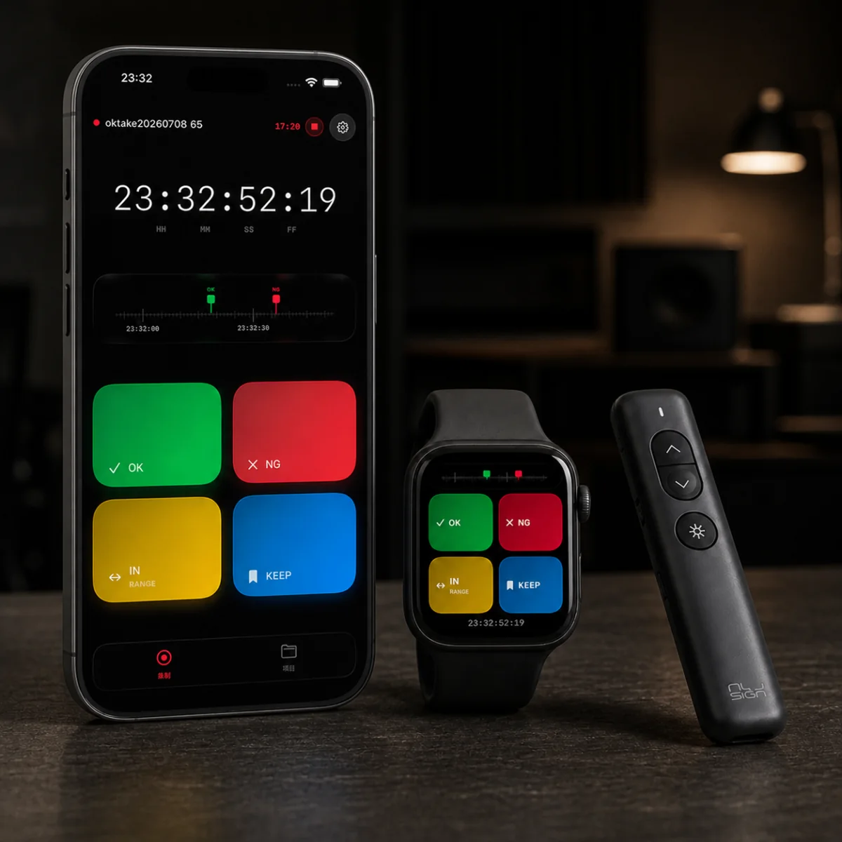 iPhone、Apple Watch 与蓝牙遥控器共同记录 oktake 现场标记